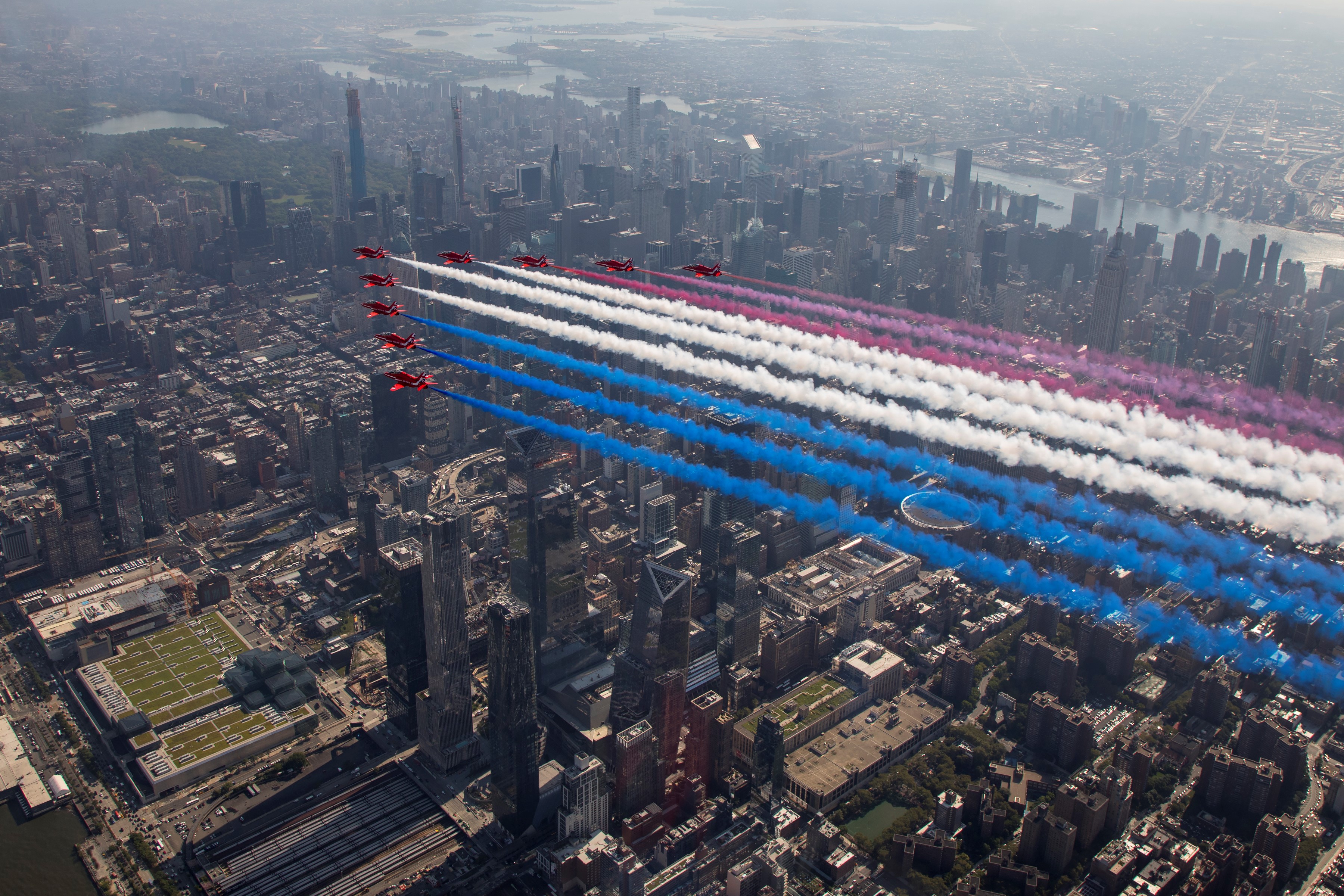 The Red Arrows over New York - one of the highlights of Squadron Leader Gregor Ogston's time with the team.